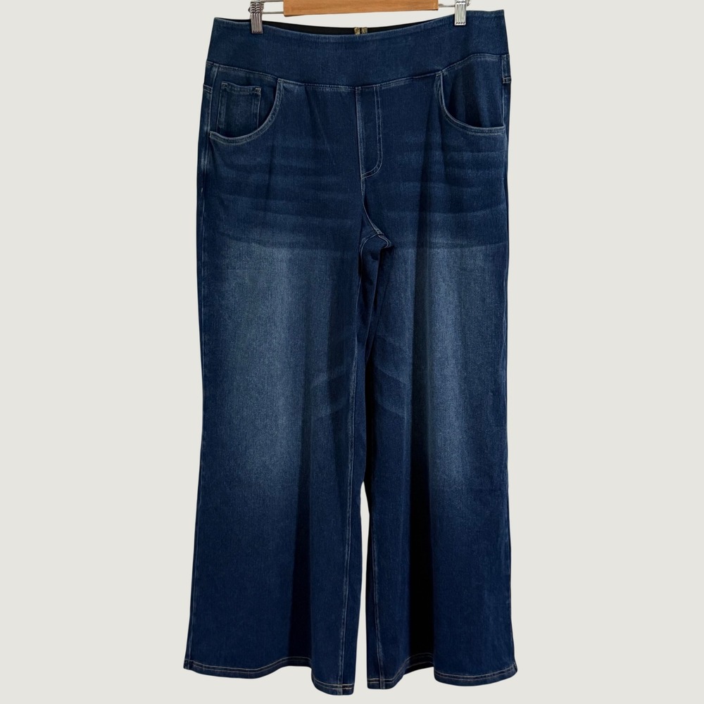 Halara Wide Leg Jeans Womens 1X Blue Flex Dark Wash Baggy Stretch Casual Y2K